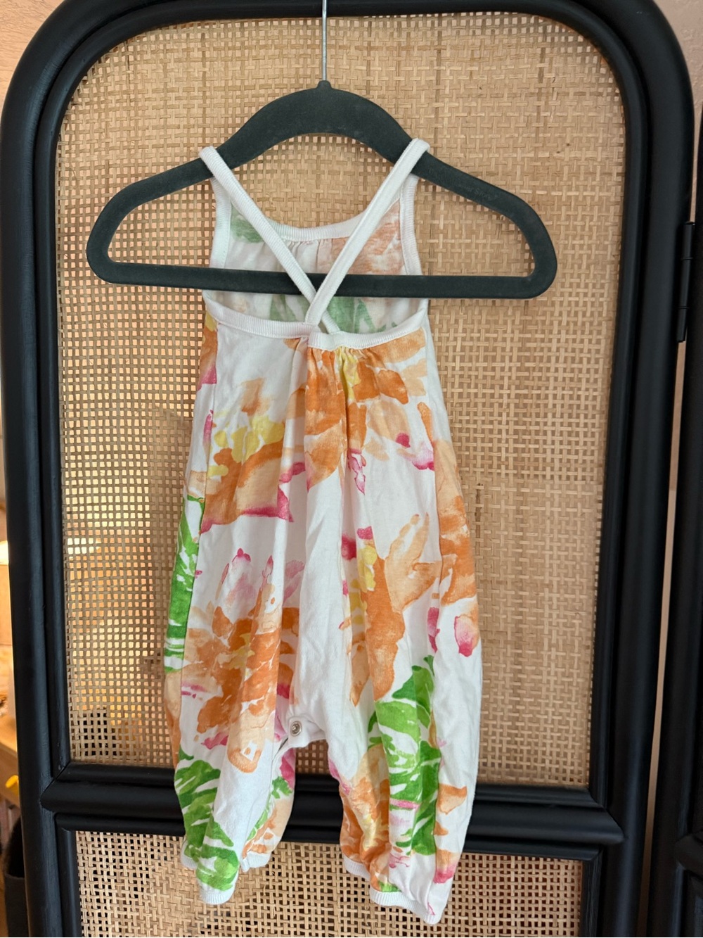Burts Bees Baby Girls Sleeveless Tank Jumpsuit Floral Green Orange 0-3 Month